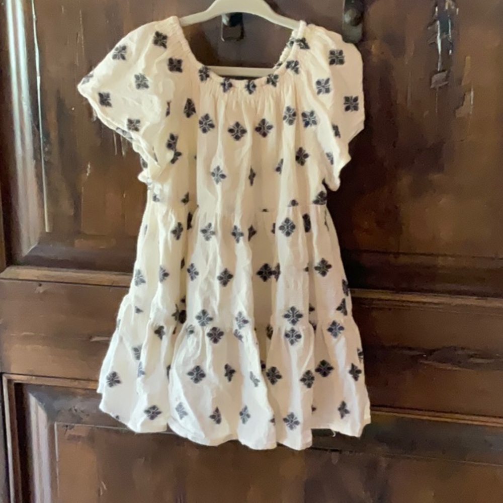 Cream and Blue Ruffled Sundress with Square Neck - Picture 4 of 5